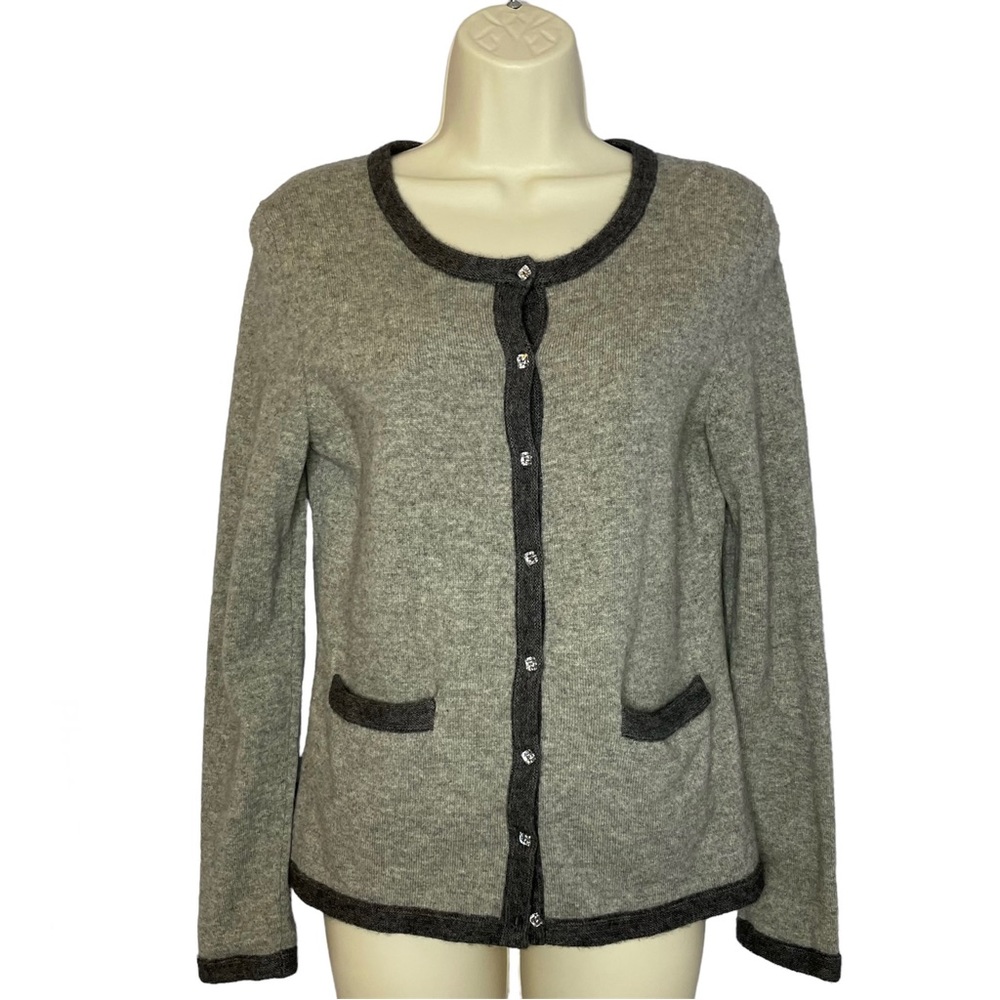 Peck & Peck Grey Wool Cashmere Gem Button Cardigan